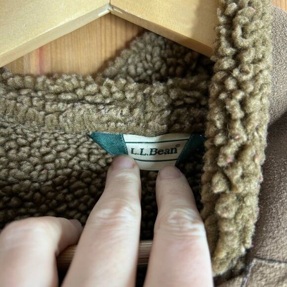 Vintage L.L. Bean Sherpa Lined Suede Toggle Coat Women’s Small Hooded Brown Barn - Picture 9 of 10